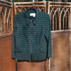Halmode Plus Green & Black Zip Up Blouse